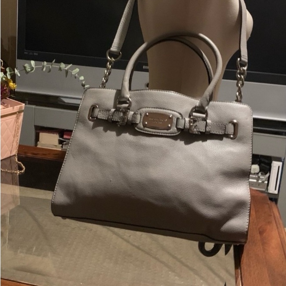 Gray Leather Handbag